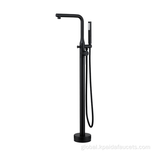 Black Bathtub Faucet Freestanding Tub Faucet Bath Fill Black Waterfall Floor Mounted Single Handle Brass Bathroom Faucet with Hand Shower Supplier
